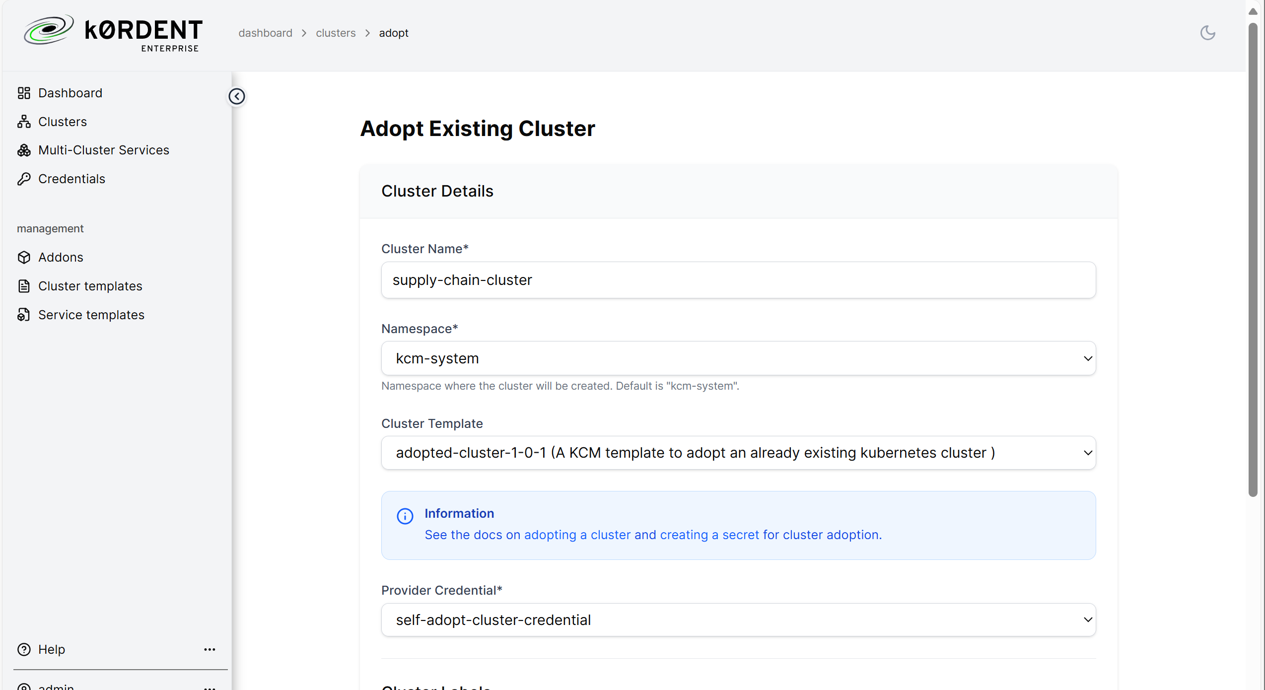 k0rdent-ui Adopt a cluster